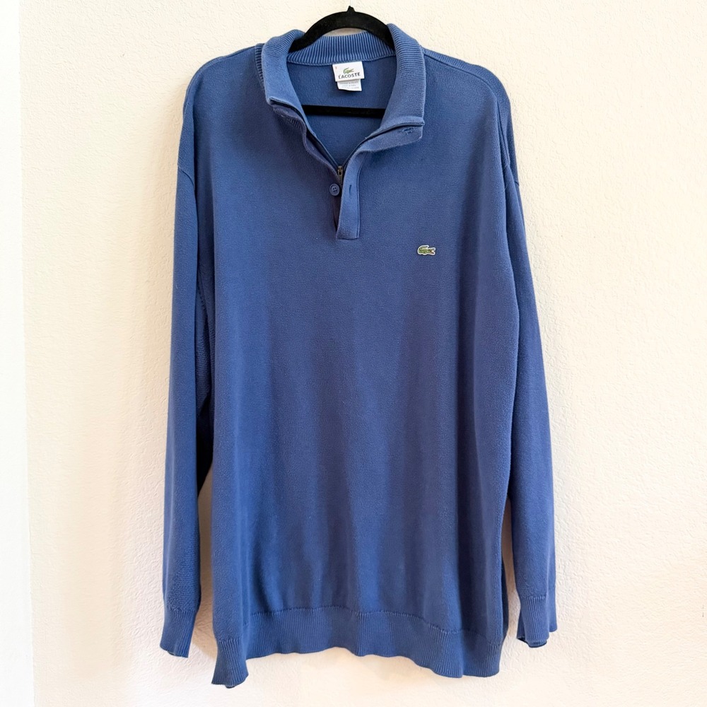 Lacoste Mens Blue 100% Cotton Quarter Zip Pullover Sweater Size 8 XXL 1086L